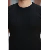 Erkek Ince Çizgi Dokulu Bisiklet Yaka Kısa Kollu T-shirt