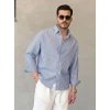 Erkek İnce Çizgili Gofre Kumaş Rahat Kalıp Gömlek