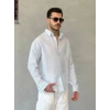 Erkek İnce Çizgili Gofre Kumaş Rahat Kalıp Gömlek