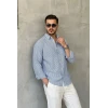 Erkek İnce Çizgili Gofre Kumaş Rahat Kalıp Gömlek