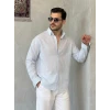 Erkek İnce Çizgili Gofre Kumaş Rahat Kalıp Gömlek