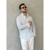 Erkek İnce Çizgili Gofre Kumaş Rahat Kalıp Gömlek