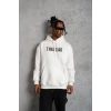 Erkek Kanguru Cep Baskılı Kapüşonlu Sweatshirt - Beyaz