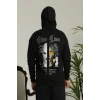 Erkek Kapşonlu Sweatshirt – Oversize Üç İplik Şardonlu Hoodie, “other Lives” Ön - Arka Baskılı, Kanguru Cepli, Kışlık Rahat Günlük Stil - Siyah