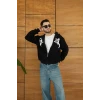 Erkek Kapüşonlu Sweatshirt  Hoodie 3 İplik Şardonlu Pamuklu Kumaş, Önü Baskılı, Fermuarlı Rahat Kalıp, Kışlık Ve Sokak Stili Sweat - Siyah