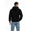 Erkek Kapüşonlu Sweatshirt  Hoodie 3 İplik Şardonlu Pamuklu Kumaş, Önü Baskılı, Fermuarlı Rahat Kalıp, Kışlık Ve Sokak Stili Sweat - Siyah