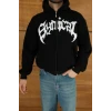 Erkek Kapüşonlu Sweatshirt  Hoodie 3 İplik Şardonlu Pamuklu Kumaş, Önü Baskılı, Fermuarlı Rahat Kalıp, Kışlık Ve Sokak Stili Sweat - Siyah