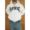 Erkek Kapüşonlu Sweatshirt Hoodie 3 İplik Şardonlu Pamuklu Kumaş, Önü Baskılı, Fermuarlı Rahat Kalıp, Kışlık Ve Sokak Stili Sweat - Beyaz