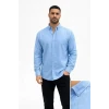 Erkek Keten Kumaş Oversize Uzun Kollu Rahat Kalıp Gömlek - Açık Mavi