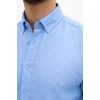 Erkek Keten Kumaş Oversize Uzun Kollu Rahat Kalıp Gömlek - Açık Mavi