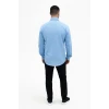 Erkek Keten Kumaş Oversize Uzun Kollu Rahat Kalıp Gömlek - Açık Mavi