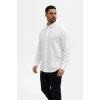 Erkek Keten Kumaş Oversize Uzun Kollu Rahat Kalıp Gömlek - Beyaz