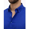 Erkek Keten Kumaş Oversize Uzun Kollu Rahat Kalıp Gömlek - Saks Mavisi
