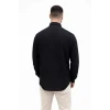 Erkek Keten Kumaş Oversize Uzun Kollu Rahat Kalıp Gömlek - Siyah