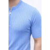Erkek Kısa Kol Fitilli Triko T-shirt Yazlık Hakim Yaka Tişört - Bebek Mavisi