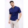 Erkek Kısa Kol Fitilli Triko T-shirt Yazlık Hakim Yaka Tişört - Lacivert