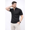 Erkek Kısa Kol Fitilli Triko T-shirt Yazlık Hakim Yaka Tişört - Siyah