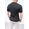 Erkek Kısa Kol Fitilli Triko T-shirt Yazlık Hakim Yaka Tişört - Siyah