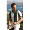 Erkek Kısa Kollu Polo Yakalı Blok Desenli Triko Bluz