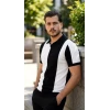 Erkek Kısa Kollu Polo Yakalı Blok Desenli Triko Bluz