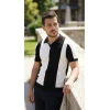 Erkek Kısa Kollu Polo Yakalı Blok Desenli Triko Bluz