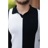 Erkek Kısa Kollu Polo Yakalı Blok Desenli Triko Bluz