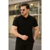 Erkek Kısa Kollu Yakalı Çizgi Desenli Triko Bluz
