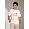 Erkek Köpek Figürlü Minimal Baskılı Tişört Kısa Kol Yazlık T-shirt - Beyaz