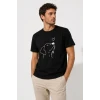 Erkek Köpek Figürlü Minimal Baskılı Tişört Kısa Kol Yazlık T-shirt - Siyah
