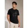 Erkek Köpek Figürlü Minimal Baskılı Tişört Kısa Kol Yazlık T-shirt - Siyah