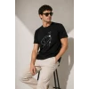 Erkek Köpek Figürlü Minimal Baskılı Tişört Kısa Kol Yazlık T-shirt - Siyah