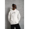 Erkek Kordon İpli Baskılı Kapüşonlu Sweatshirt - Beyaz