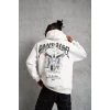 Erkek Kordon İpli Baskılı Kapüşonlu Sweatshirt - Beyaz