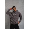 Erkek Kordon İpli Baskılı Kapüşonlu Sweatshirt - Füme