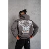 Erkek Kordon İpli Baskılı Kapüşonlu Sweatshirt - Füme
