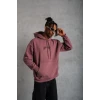 Erkek Kordon İpli Baskılı Kapüşonlu Sweatshirt - Gül Kurusu