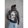 Erkek Kordonlu Maske Baskılı Kapşonlu Sweat - Gri