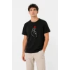 Erkek Kore Parmak Kalp Aşk Temalı Minimal Baskılı Tişört Yazlık Kısa Kol T-shirt - Siyah