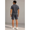 Erkek Krep Kumaş Nefes Alan Kısa Kollu Gömlek Cepli Şort Alt Üst Takım - Füme