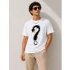 Erkek Kuğu Figürlü Soru İşareti Baskılı Tişört Kısa Kol T-shirt - Beyaz