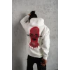 Erkek Maske Baskılı Kapüşonlu Sweat - Beyaz