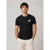 Erkek Minimal Geyik Logolu Tişört Bisiklet Yaka Kısa Kol Yazlık T-shirt - Siyah