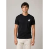 Erkek Minimal Geyik Logolu Tişört Bisiklet Yaka Kısa Kol Yazlık T-shirt - Siyah