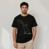 Erkek Minimal Kedi Çizim Baskılı Tişört Kısa Kol Yazlık T-shirt - Siyah