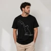 Erkek Minimal Kedi Çizim Baskılı Tişört Kısa Kol Yazlık T-shirt - Siyah