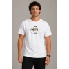 Erkek Müzik Temalı Baskılı Tişört Bisiklet Yaka Kısa Kol T-shirt - Beyaz