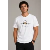 Erkek Müzik Temalı Baskılı Tişört Bisiklet Yaka Kısa Kol T-shirt - Beyaz