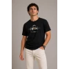 Erkek Müzik Temalı Baskılı Tişört Bisiklet Yaka Kısa Kol T-shirt - Siyah