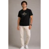 Erkek Müzik Temalı Baskılı Tişört Bisiklet Yaka Kısa Kol T-shirt - Siyah