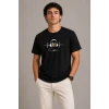 Erkek Müzik Temalı Baskılı Tişört Bisiklet Yaka Kısa Kol T-shirt - Siyah